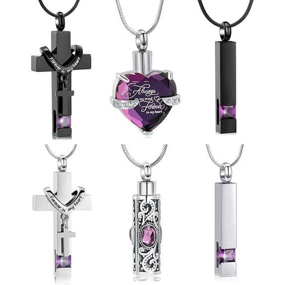 5 Pcs Heart Cross Urn Necklace for Ashes Keepsake Cremation Jewelry Stainless Steel Necklace Crystal Memorial Pendant Heart Locket Ashes Necklace for Women Men