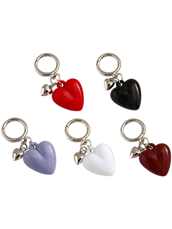 5 Pcs Heart Keychain for Women, Multi-color Resin Cute Key Chain with Silver Metal Mini Heart Charm, Y2K Keychain Accessory for Handbag Purse Car Keys, 3.1 in Aesthetic Decoration Present Set