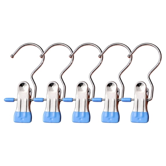5 Pcs Heavy-Duty Clothes Pins,Hanger Clips,Hanging Hooks for Laundry,Metal Towel Clips Organizer,Laundry Hook Hanging Clips Clamps,Clothespins Hanger for Travel Handbag Pants Socks,(Blue,4.52 in)
