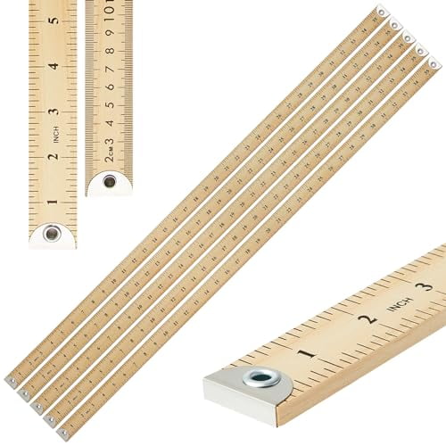 5 Pcs Heavy Duty Wooden Yardstick 36 Inches Natural Wood Yard Stick Ruler with Hang Hole Metal Tips 1/4-inch-thick Yardstick Ruler Metal Ends Meter Stick Clothing Measuring Home Office