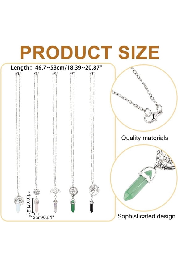5 Pcs Hexagonal Crystal Necklace Spiritual Pendant Pendulum Crystal Chakra Pointed Quartz Stone Chain Pendant Gemstone Pendant Jewelry