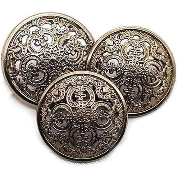 5 Pcs Hollow Metal Button Black Sliver Gold Buttons Round Decorative Button for Clothes Sewing Accessories (Antique Gold, 23mm)