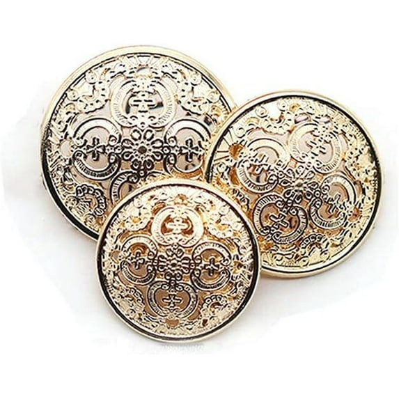 5 Pcs Hollow Metal Button Black Sliver Gold Buttons Round Decorative Button for Clothes Sewing Accessories (Light Gold, 18mm)