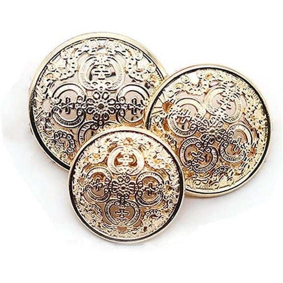 5 Pcs Hollow Metal Button Black Sliver Gold Buttons Round Decorative Button for Clothes Sewing Accessories (Light Gold, 23mm)