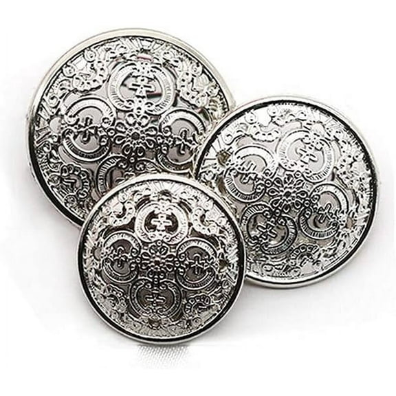 5 Pcs Hollow Metal Button Black Sliver Gold Buttons Round Decorative Button for Clothes Sewing Accessories (White Nickle, 28mm)