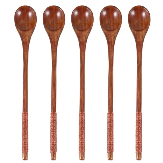 NIAIZEK 5pcs Brown Reusable Wooden Spoons for Honey Coffee Serving Kitchen Utensils Set