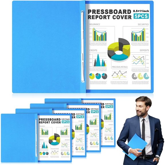 5 Pcs Inch Pressboard Report Cover, Presentation Binder Folder with Metal Prong for Business, Presentations, Contract, Proposal and Other Documents Management (8.5 x 11 Inch,Sky Blue)