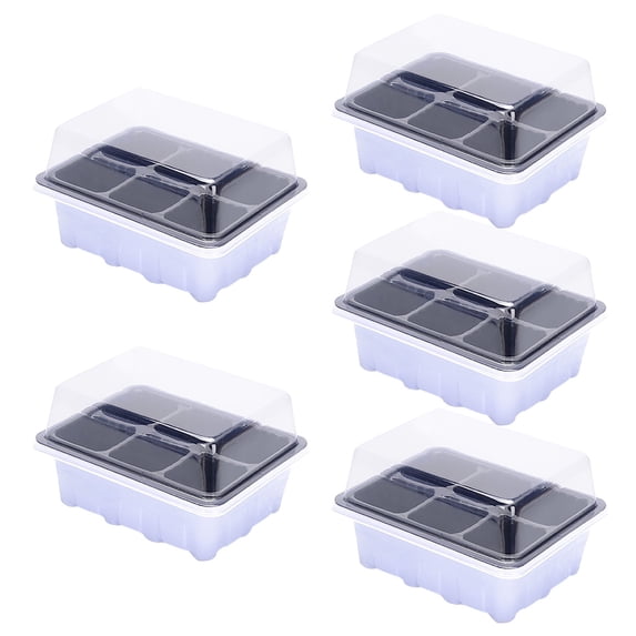 5 Pcs Indoor Propagation Box with Dome Lid — 6/12-Cell Seed Starter Tray, Transparent Humidity & Ventilation Control for Plant Cloning(6 holes )