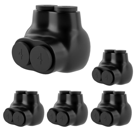 5 Pcs Insulated Multi Cable Connectors 2 Port Single Entry Splice Electrical Power Connector Black Interconnect Terminals Pre Filled Wire Connectors (4-14 AWG Wire Range)
