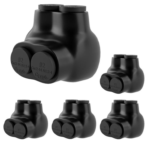 5 Pcs Insulated Multi Cable Connectors 2 Port Single Entry Splice Electrical Power Connector Black Interconnect Terminals Pre Filled Wire Connectors (2-14AWG Wire Range)