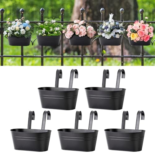 5 Pcs Iron Hanging Flower Pots 11 Inch Hanging Planters for Outdoor