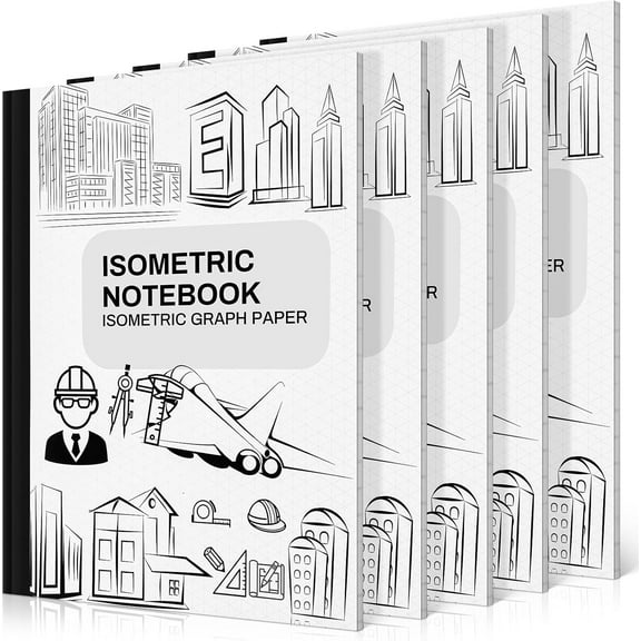 5 Pcs Isometric Graph Paper Notebook 8.5" x 11" Graph Paper 200 Sheets in Total Isometric Grid Drawing Pads Suitable for Engineering Industrial Architectural Art 3D Design Interior Design