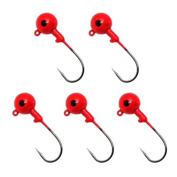 5 Pcs Jig Heads Saltwater, 0.49 oz / 14 g Fishing Lures with High Carbon Steel Hook, Round Head Fishing Jigs Saltwater with Red Coating, Multiple Weights Lead Head Jigs for Bass Trout Walleye Panfish