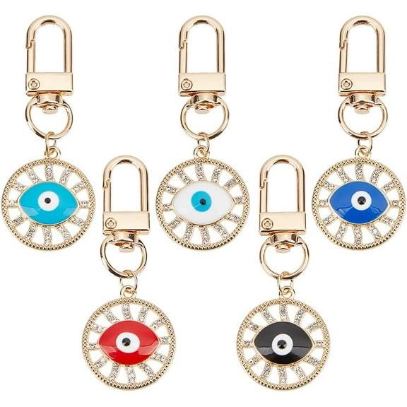 5 Pcs Keychain 5 Colors Light Gold Clasp Protection Charm Flat Round Alloy Good Luck Keychain for Handbag Hooks Home Decoration diy