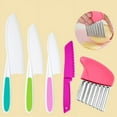 thumbnail image 1 of 5 Pcs Kids Knife Set, Kids Safe Cooking Knives, Nylon Kids Kitchen Knife with Crinkle Cutter, Serrated Edges Plastic Toddler Knife Kids Knives for Real Cooking & Cutting Fruit, Bread, Lettuce, Type 2, 1 of 5