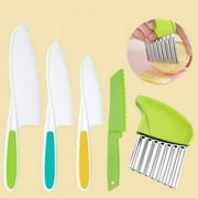 5 Pcs Kids Knife Set, Kids Safe Cooking Knives, Nylon Kids Kitchen Knife with Crinkle Cutter, Serrated Edges Plastic Toddler Knife Kids Knives for Real Cooking & Cutting Fruit, Bread, Lettuce, Type 1