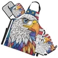 thumbnail image 1 of 5 Pcs Kitchen Set Heat Resistant Oven Mitts and Non-Slip Pot Holders with Adjustable Cooking Apron American Flag and Eagle, 1 of 6