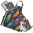 thumbnail image 1 of 5 Pcs Kitchen Set Heat Resistant Oven Mitts and Non-Slip Pot Holders with Adjustable Cooking Apron Beautiful Colorful Feather, 1 of 6