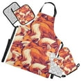 thumbnail image 1 of 5 Pcs Kitchen Set Heat Resistant Oven Mitts and Non-Slip Pot Holders with Adjustable Cooking Apron Cartoon Foxes, 1 of 6