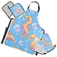thumbnail image 1 of 5 Pcs Kitchen Set Heat Resistant Oven Mitts and Non-Slip Pot Holders with Adjustable Cooking Apron Cartoon Seahorse and Bubbles, 1 of 6