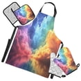 thumbnail image 1 of 5 Pcs Kitchen Set Heat Resistant Oven Mitts and Non-Slip Pot Holders with Adjustable Cooking Apron Colorful Clouds over Water, 1 of 6