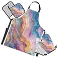 thumbnail image 1 of 5 Pcs Kitchen Set Heat Resistant Oven Mitts and Non-Slip Pot Holders with Adjustable Cooking Apron Colorful Marble, 1 of 6