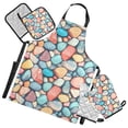 thumbnail image 1 of 5 Pcs Kitchen Set Heat Resistant Oven Mitts and Non-Slip Pot Holders with Adjustable Cooking Apron Colorful Small Stones, 1 of 6