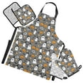 thumbnail image 1 of 5 Pcs Kitchen Set Heat Resistant Oven Mitts and Non-Slip Pot Holders with Adjustable Cooking Apron Cute Ghost Pumpkin Star, 1 of 6