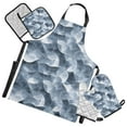 thumbnail image 1 of 5 Pcs Kitchen Set Heat Resistant Oven Mitts and Non-Slip Pot Holders with Adjustable Cooking Apron Elegant Wavy Geometric, 1 of 6