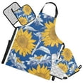 thumbnail image 1 of 5 Pcs Kitchen Set Heat Resistant Oven Mitts and Non-Slip Pot Holders with Adjustable Cooking Apron Hand Paint Sunflowers, 1 of 6