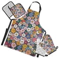 thumbnail image 1 of 5 Pcs Kitchen Set Heat Resistant Oven Mitts and Non-Slip Pot Holders with Adjustable Cooking Apron Little Beautiful Daisy Flower, 1 of 6