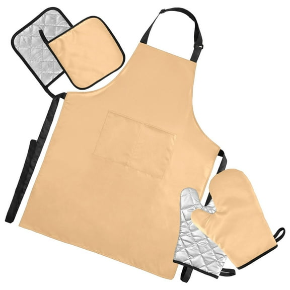 5 Pcs Kitchen Set Heat Resistant Oven Mitts and Non-Slip Pot Holders with Adjustable Cooking Apron Pale Orange
