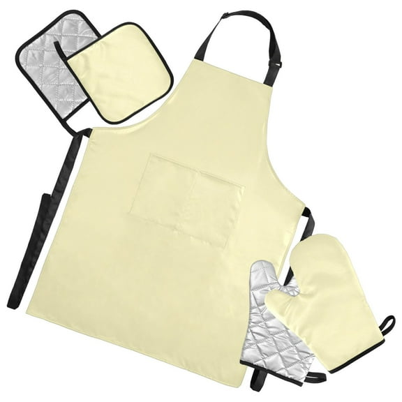 5 Pcs Kitchen Set Heat Resistant Oven Mitts and Non-Slip Pot Holders with Adjustable Cooking Apron Pale Yellow