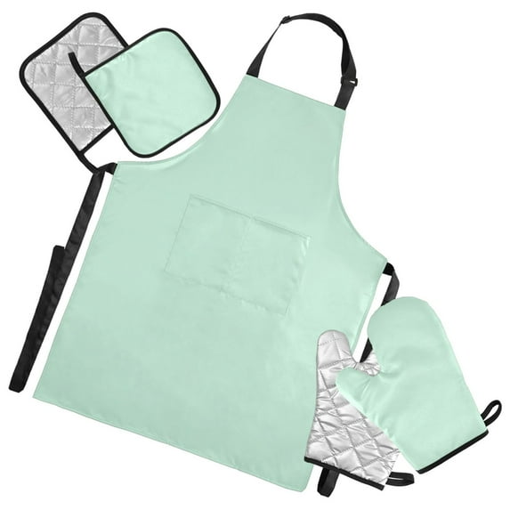 5 Pcs Kitchen Set Heat Resistant Oven Mitts and Non-Slip Pot Holders with Adjustable Cooking Apron Pastel Green