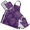 thumbnail image 1 of 5 Pcs Kitchen Set Heat Resistant Oven Mitts and Non-Slip Pot Holders with Adjustable Cooking Apron Purple Rose Line Art, 1 of 6