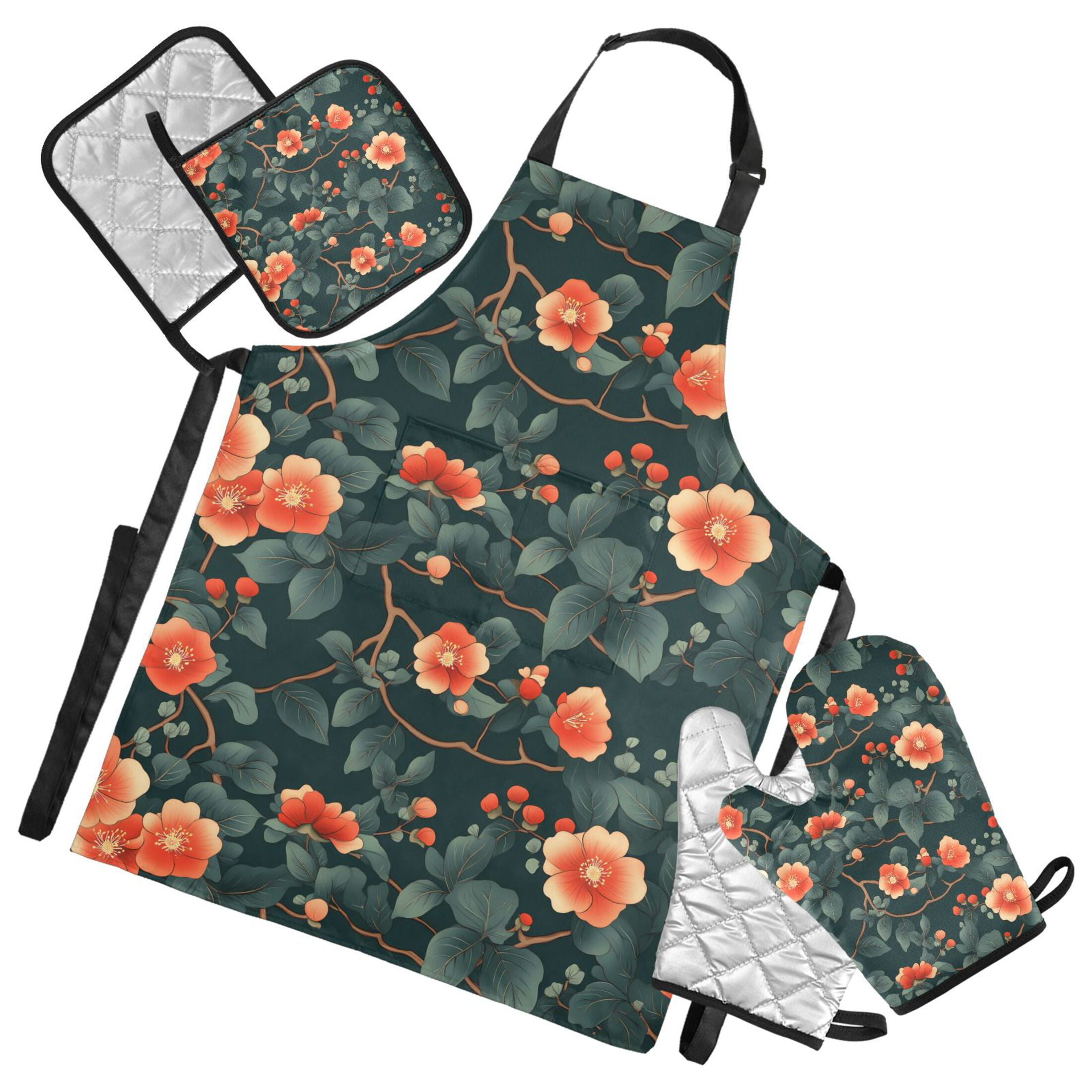 5 Pcs Kitchen Set Heat Resistant Oven Mitts and Non-Slip Pot Holders ...