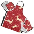 thumbnail image 1 of 5 Pcs Kitchen Set Heat Resistant Oven Mitts and Non-Slip Pot Holders with Adjustable Cooking Apron Reindeer in Winter, 1 of 6