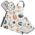 thumbnail image 1 of 5 Pcs Kitchen Set Heat Resistant Oven Mitts and Non-Slip Pot Holders with Adjustable Cooking Apron Rugby Star Leaves, 1 of 6