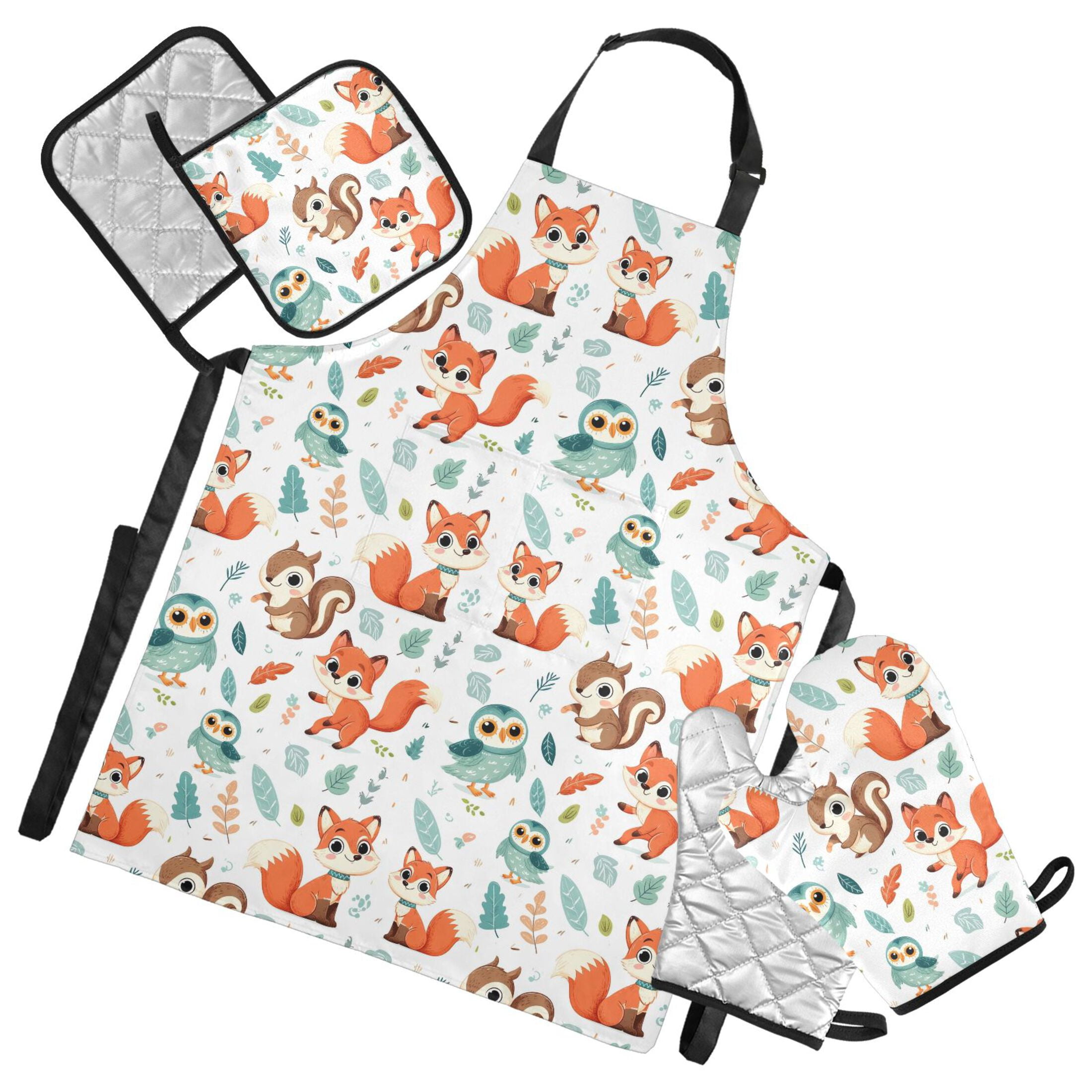 5 Pcs Kitchen Set Heat Resistant Oven Mitts and Non-Slip Pot Holders ...
