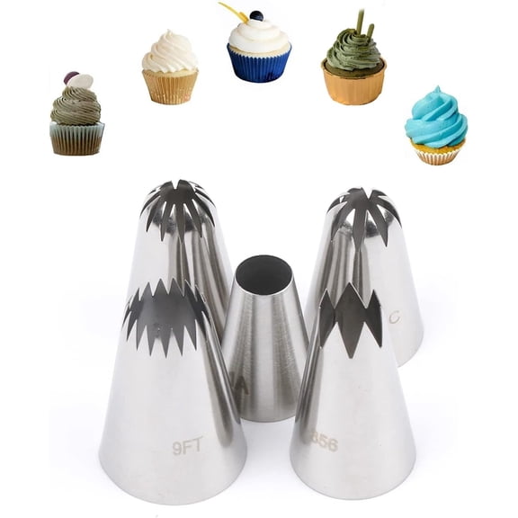 5 Pcs Large Piping Bags and Tips,Eclairs Churros Macaron Meringues Drop Flower Piping Tips for Cake Cupcake Cookie Decorating
