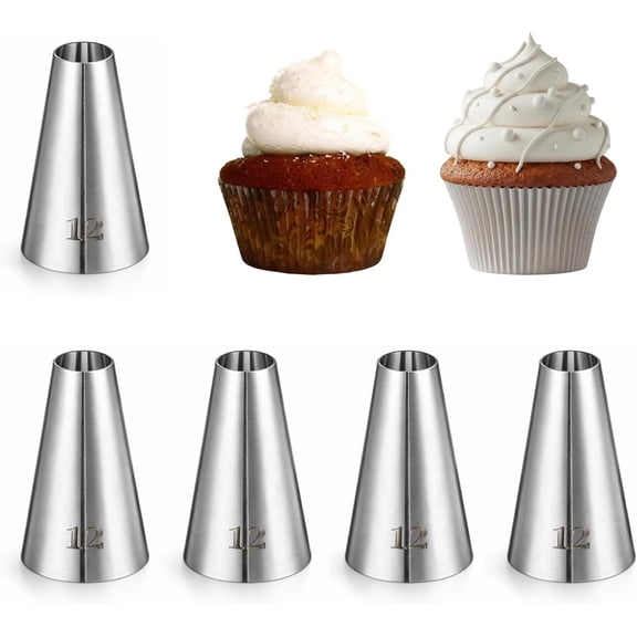 5 Pcs Large Round Piping Tips, #12 Cake Icing Tips Stainless Steel Cake Decorating Frosting Tips Professional Big Piping Tip for Cookie Cupcakes Decorating