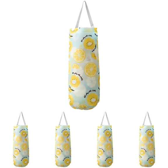 5 Pcs Lemon Print Plastic Bag Organizer, 13 x 3.9 in Reusable Grocery Bag Dispenser, Wall Hanging Storage for Kitchen Tidiness, Versatile Holder & Space Saver