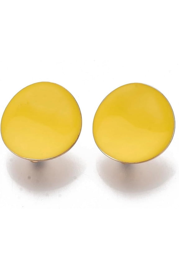 5 Pcs Light Gold Plated Iron Stud Earring Findings Earrings with Enamel and Loop Yellow Jewelry Findings