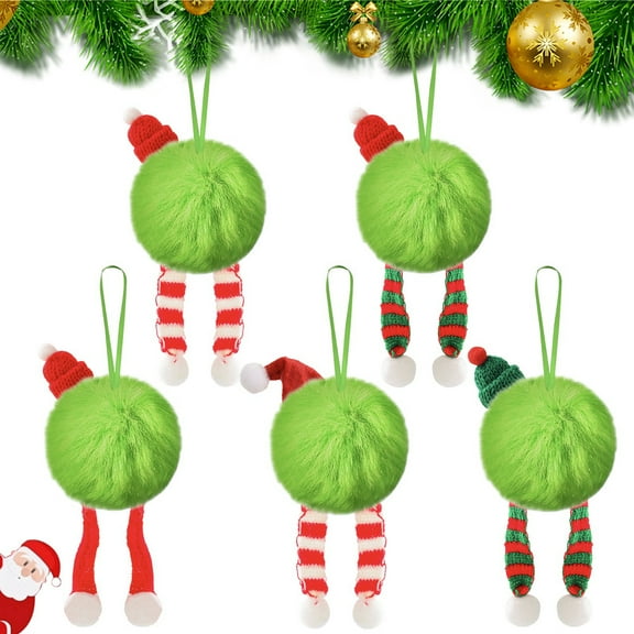 5 Pcs Lime Green Furry Christmas Ball Ornaments for Xmas Tree Green Christmas Hanging Decorations Soft Faux Fur Pom Pom Ball Ornaments for Home Party Supplies Fireplace Mantel Wall Decor, 2.36"