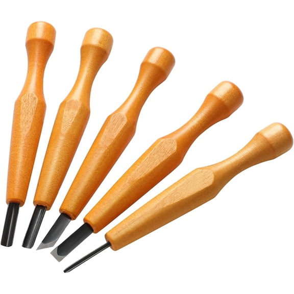 5 Pcs Linocut Carving Tools Set Wood Carving Knifes Chisel Flat V Shaped Angled Gouge Half Round Carving Tools