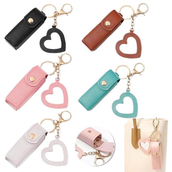 5 Pcs Lipstick Holder Keychain, Pu Leather Potable Chapstick Holder With Mirror, Soft Lip-Balm Holder Travel Storage Case, Lipstick Pouch, Mini for Chapstick Perfume Fingernail Polish