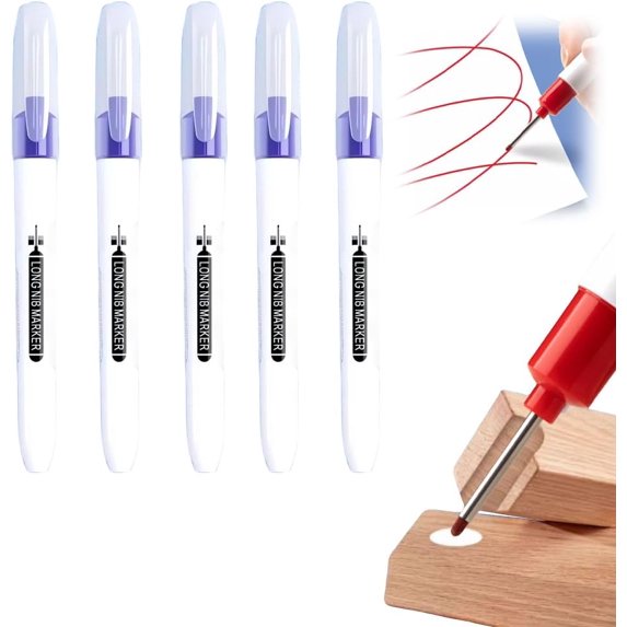5 Pcs Long Head Deep Hole Marker Pens, 20mm Deep Reach Metal Marking Pen, Quick-dry Waterproof Construction Markers Marking Tool, Permanent Markers Carpenter Ink Marker Pens, Metal Marking Pen