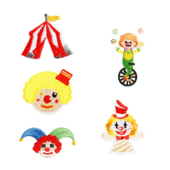 5 Pcs Lovely Clown Iron on Patches Circus Series Repair Patches Sewing Patches for Clothing Jeans Hat Backpacks