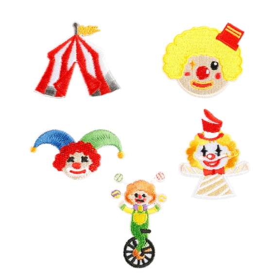 5 Pcs Lovely Clown Iron on Patches Circus Series Repair Patches Sewing Patches for Clothing Jeans Hat Backpacks