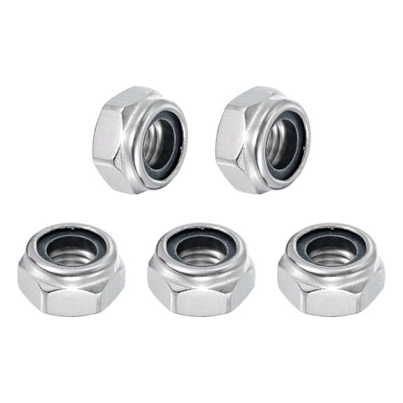 5 Pcs M10x1.5mm Lock Nuts, 304 Stainless Steel Nylon Insert Self-Locking Nut